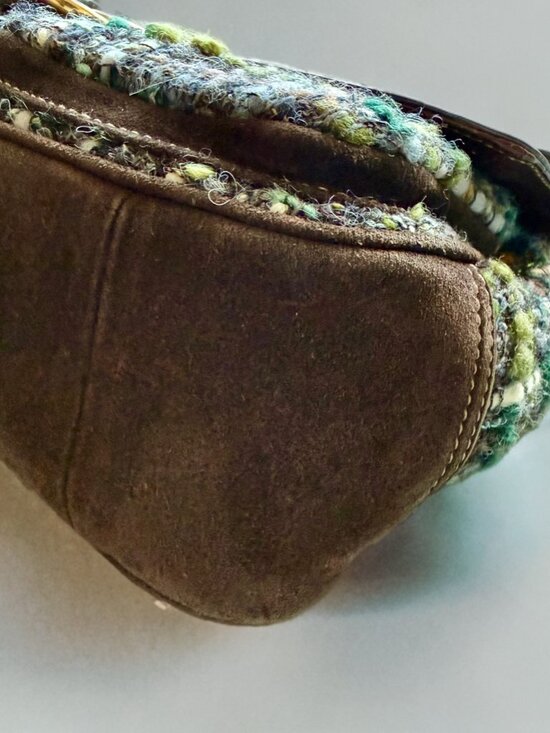 Coach Y2K Green Chelsea Tweed Brown Suede Shoulder Bag 8F18 - Picture 5 of 12